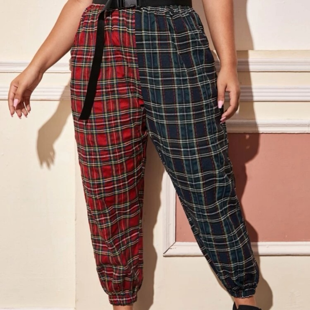 SHEIN Plaid Spliced Pants NWOT